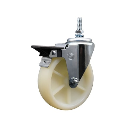 Service Caster 5 Inch Nylon 38 Inch Threaded Stem Caster with Brake SCC-TS20S514-NYS-PLB-381615